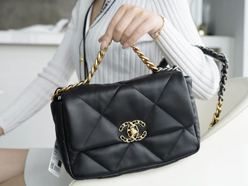 CHANEL 19BAG AS1160 Black Gold Buckle Bag Small 26CM