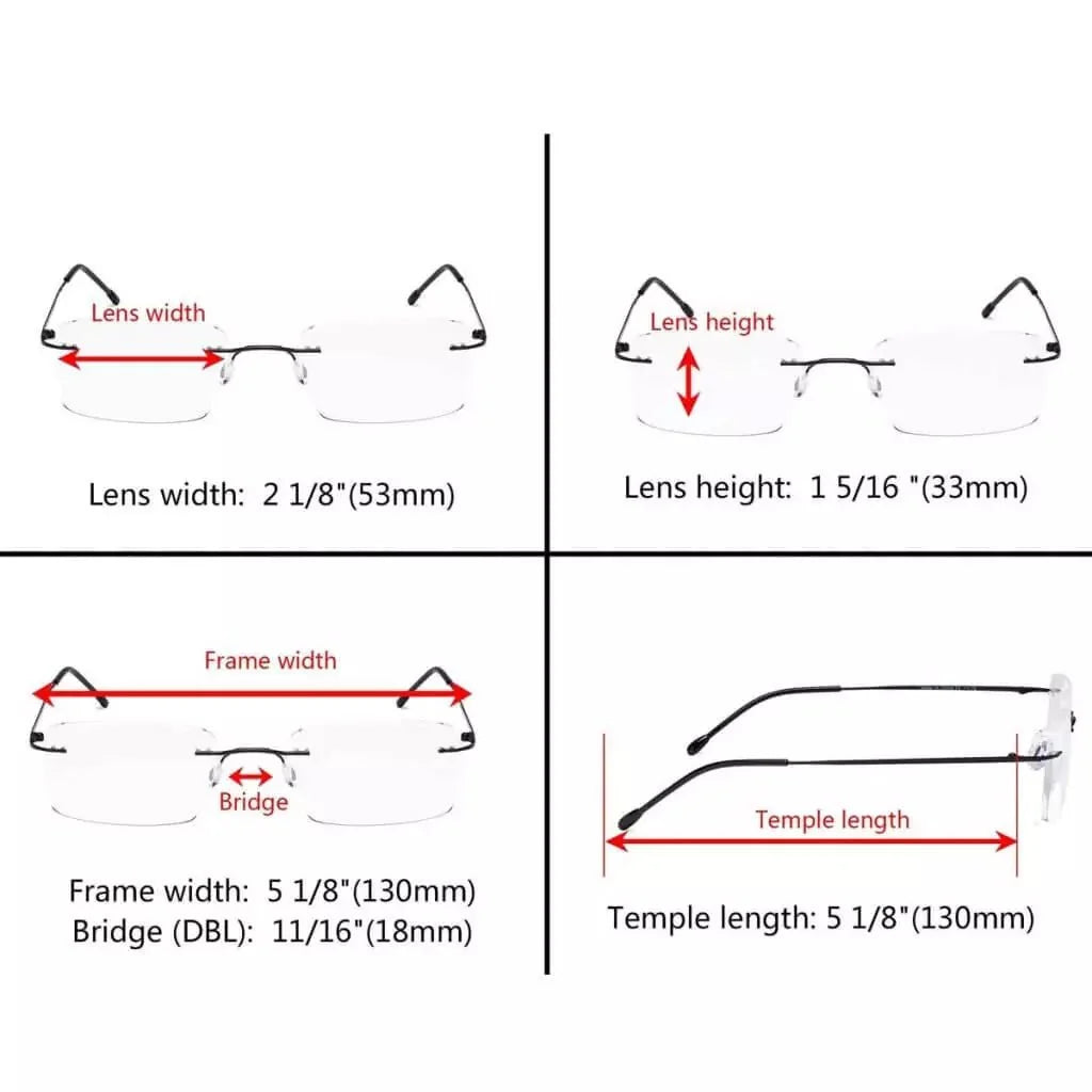 Rimless Spectacle Rectangle Reading Glasses RWK9904